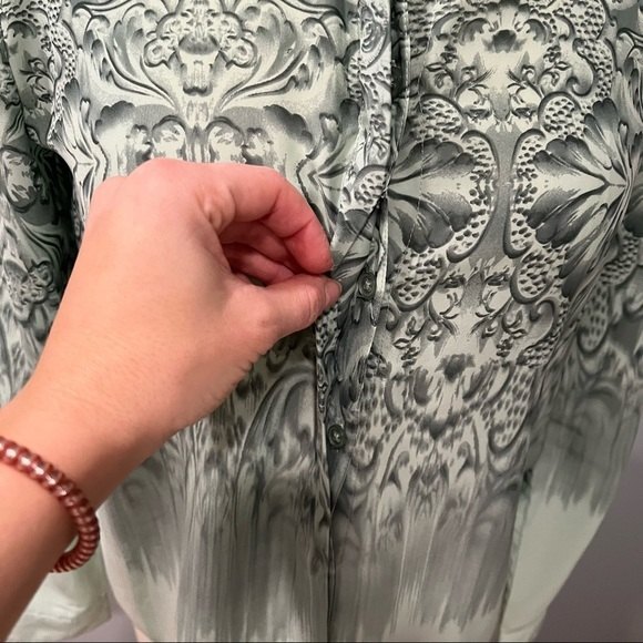 Silence + Noise Sage Green Print Button Down Long Sleeve Blouse - Picture 4 of 10